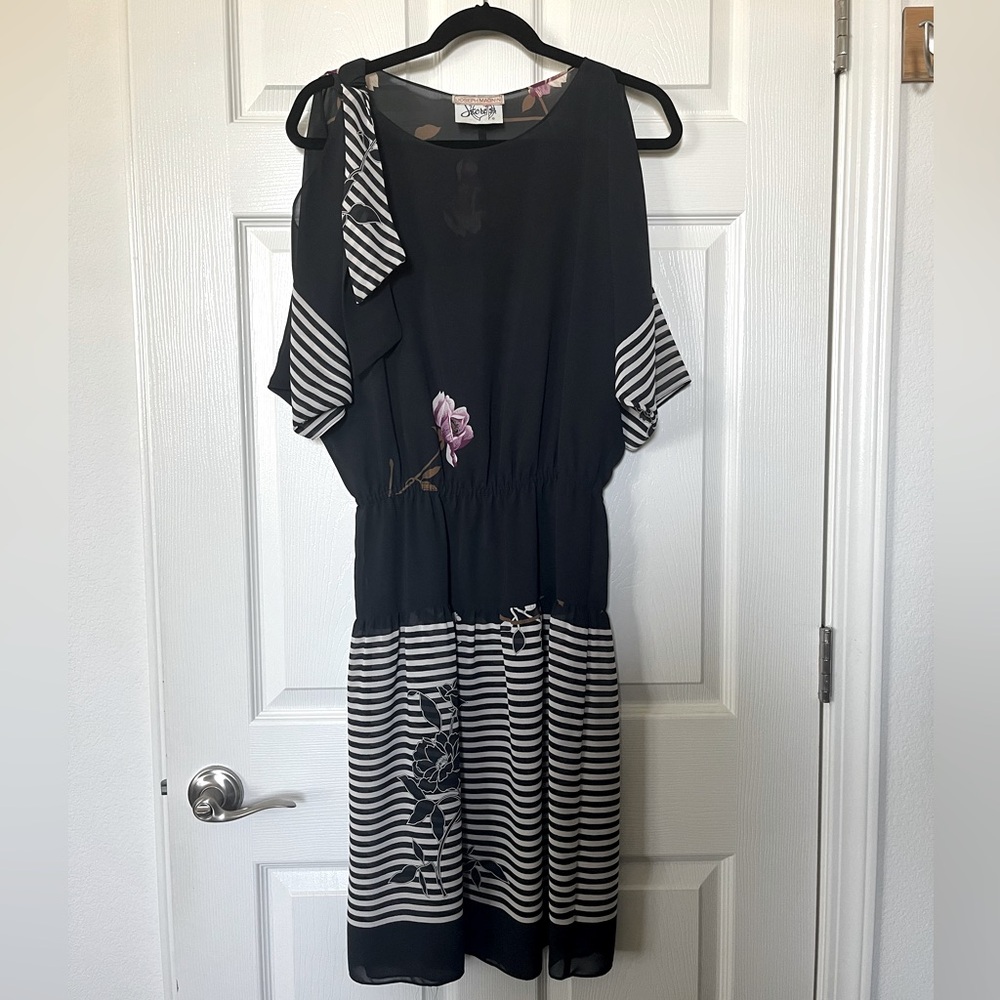 Vintage Rare 80s Joseph Magnin Off shoulder floral sheer dress
